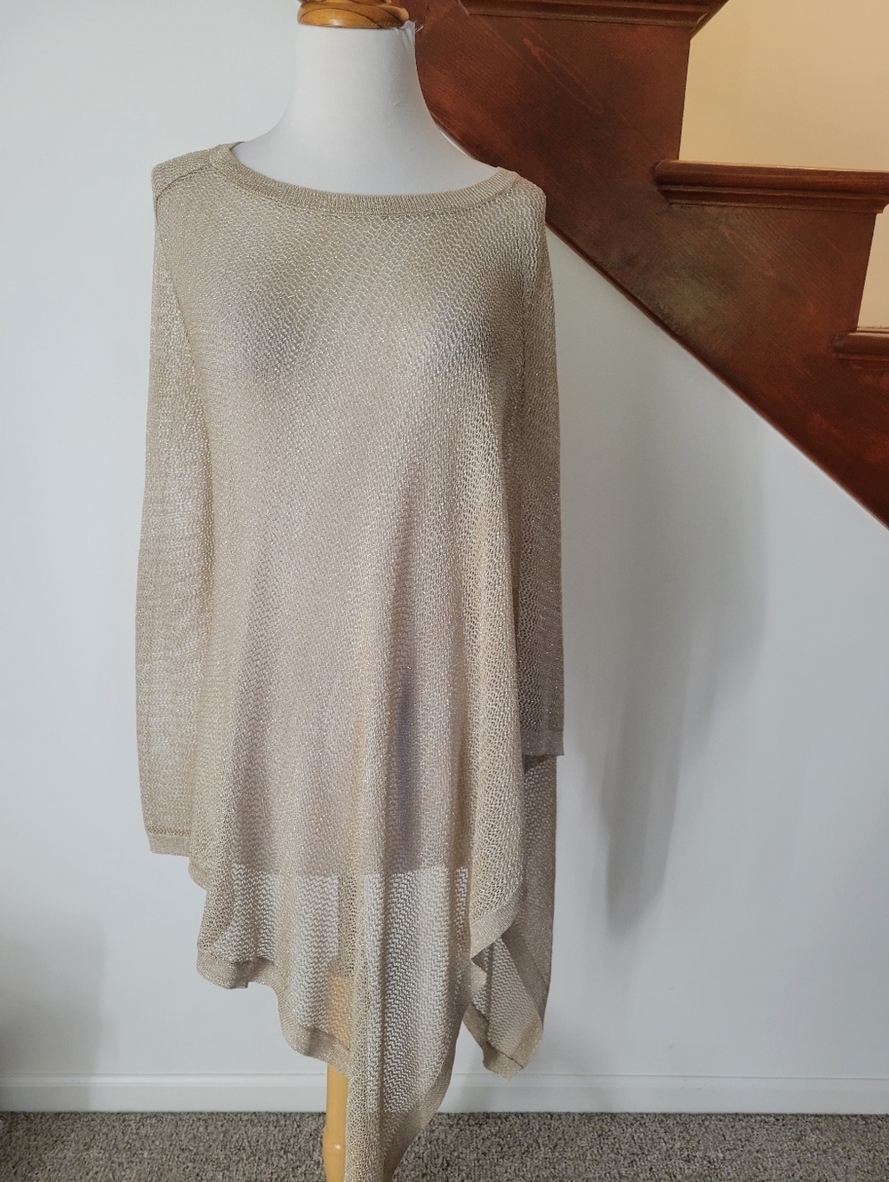 Chicos Travelers Drama Shine Sweater Womens Size 2 US L Gold One Sleeve